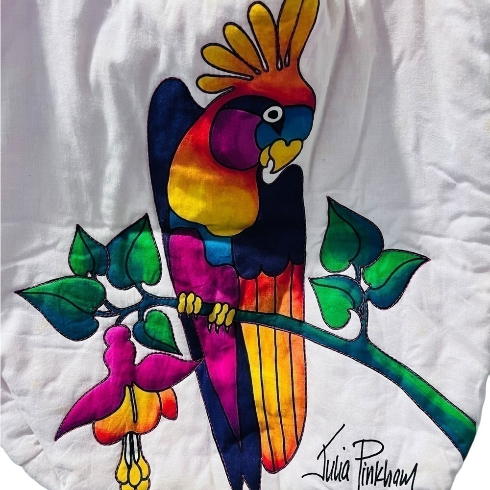 Julia Pinkham Vintage Parrot Pink and White Tote Bag Purse - Picture 3 of 9